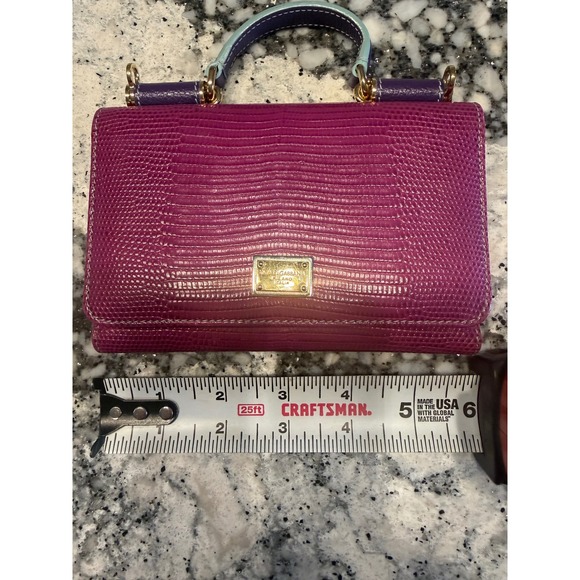 Dolce & Gabbana Miss Sicily Von Purple Lizard Embossed Leather Mini Wallet Bag - Picture 7 of 12